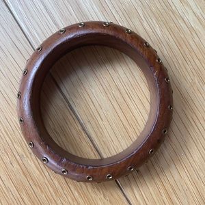 Wooden Bangle with Rivets | Color: Wood + Brass